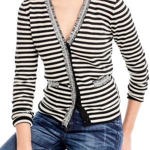 J.CREW Harlow cardigan, B/W stripe & fringe detail